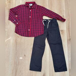 Old Navy Red Plaid Shirt and Black Pants Set